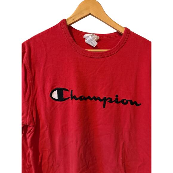 Vintage Champion Heavyweight Embroidered Logo T Shirt Red L - Picture 2 of 6